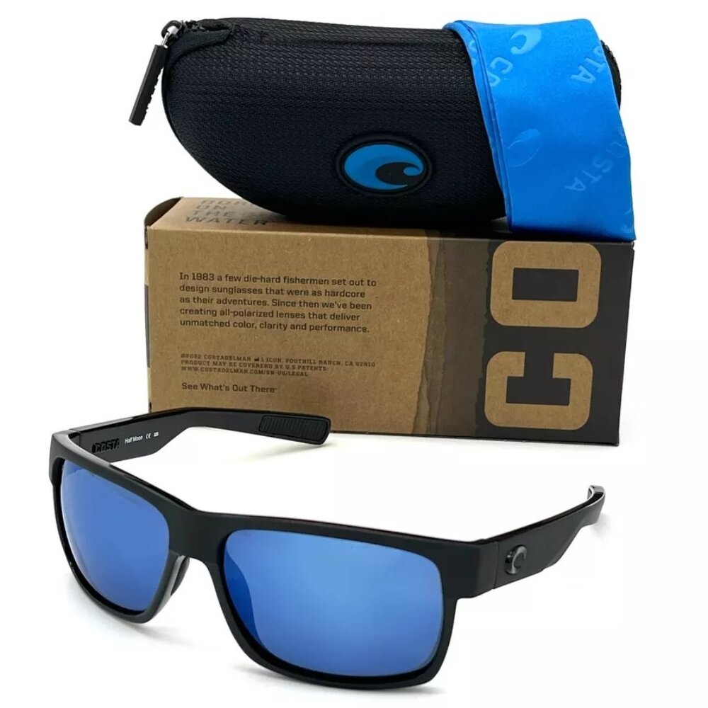 Costa Del Mar HALF MOON Matte Black / Blue Mirror 580P 60mm Polarized Sunglass